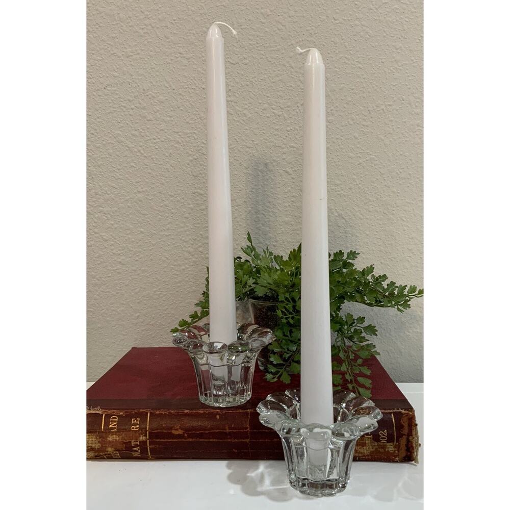 Vtg Darby Clear Crystal Candleholder Candlestick Holder Taper Flower Shaped NOS